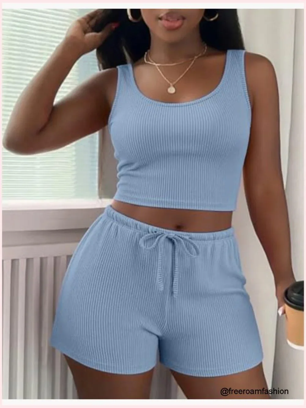 3 Piece Lounge Set Crop Top Shorts & Pants Ribbed Knit Vacation Outfit - Picture 2 of 7